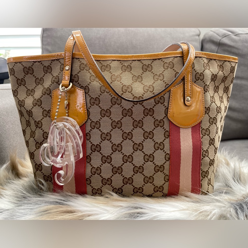 GUCCI Sherry Line GG Canvas Leather Jolie Tote Bag